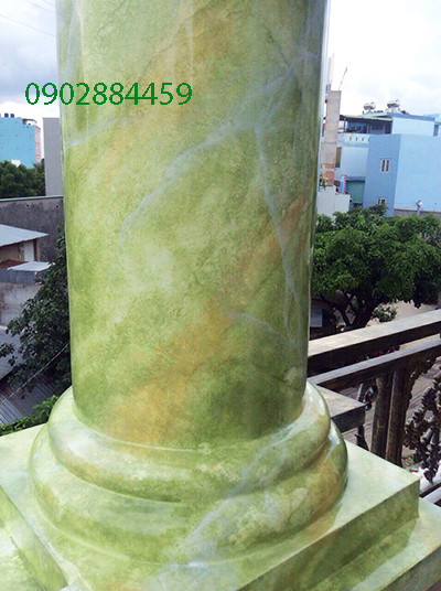 Cột tròn sơn giả đá màu xanh đẹp