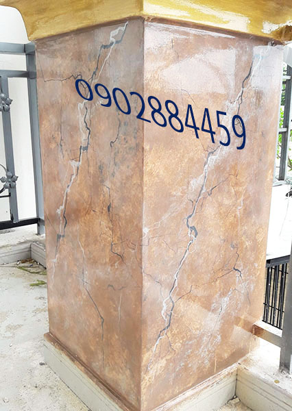 Làm sơn giả đá cột vuông mặt tiền