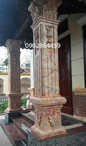 Sơn giả đá cột vuông ngoài sân