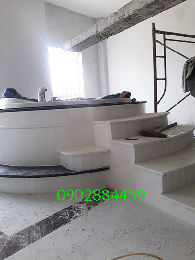 Sơn giả đá màu trắng bể bơi